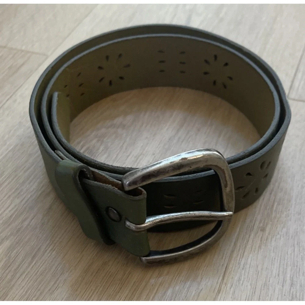 GAP‎ Green Leather Belt Solid Metal Buckle Women's Size Small Boho